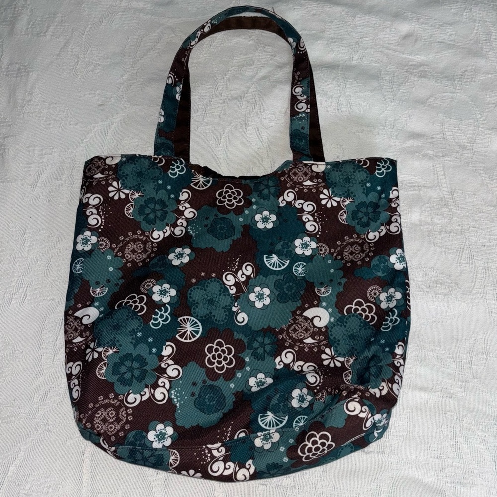 Eddie Bauer Brown and Blue Reversible Quilted Tote Bag Vintage